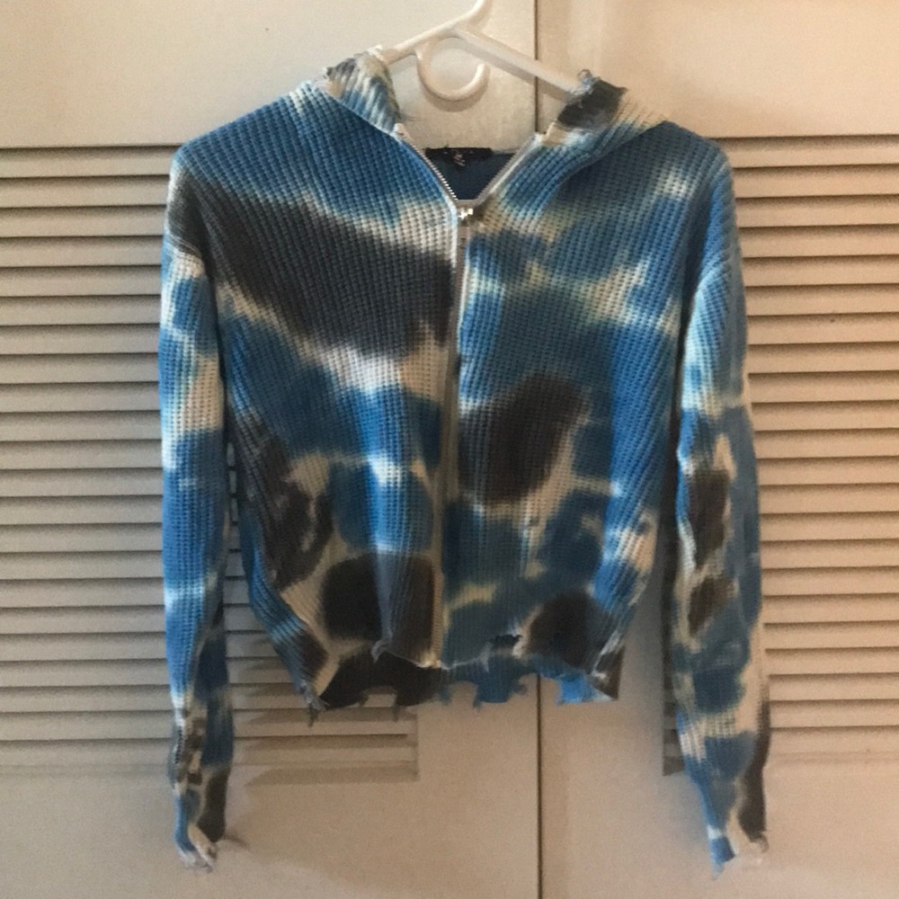 Preppy Blue, White, Grey- Distressed Hoodie